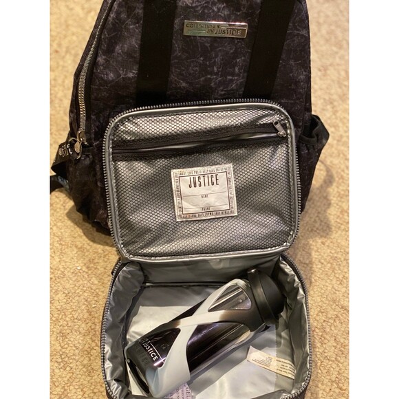 Justice Collect X  Tie Dye Black White Silver Backpack Set lunch box bottle NWOT - Picture 11 of 12